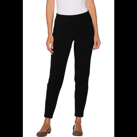 Susan Graver Premium Stretch Slim Leg Pull-On Pants Black - Petite - Picture 1 of 4